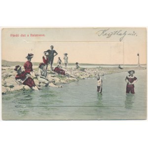 1909 Siófok, Fürdő élet a Balatonon. Weisz Lipót kiadása, leporellolap 10 képpel (r)