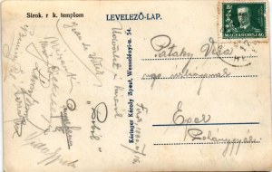 1930 Sirok, római katolikus templom, a lépcsőn gyerekek, Nepomuki Szent János szobra. photo (EK)