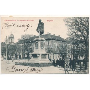 1913 Sopron, Széchenyi szobor, zsinagóga, üzletek. Blum Náthán és fia kiadása