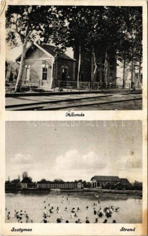 1940 Szatymaz, vasútállomás, strand, fürdőzők. Kopasz Mihály kiadása (fl)