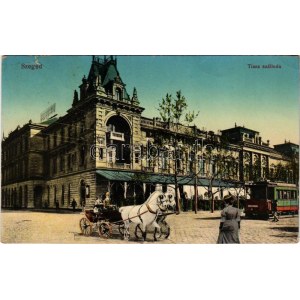 1915 Szeged, Tisza szálloda, villamos, hintó montázs (EK)