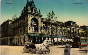 1915 Szeged, Tisza szálloda, villamos, hintó montázs (EK)