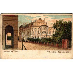 1899 Szeged, Városi színház, előtte park (még nincs meg a bíróság épülete). Fényképfelvétel Keglovich E. műterméből...