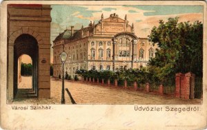 1899 Szeged, Városi színház, előtte park (még nincs meg a bíróság épülete). Fényképfelvétel Keglovich E. műterméből...