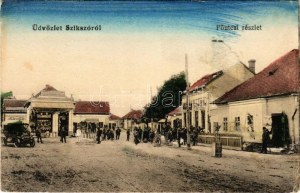 Szikszó, Fő utca, üzletek, automobil. Stambeger Márk kiadása (ragasztónyom / glue mark)
