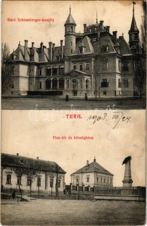 1908 Tura, Báró Schossberger kastély, Piac tér, Községháza + 