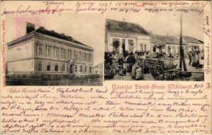 1906 Törökszentmiklós, Pánthy intézet, Piac tér, Külley Béla üzlete, piac. Szigeti Henrik udv. fényképész kiadása (EB...