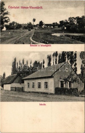 Visonta, Hevesvisonta, Heves-Visonta; részlet a községből, iskola. Fogyasztási szövetkezet kiadása (fl...