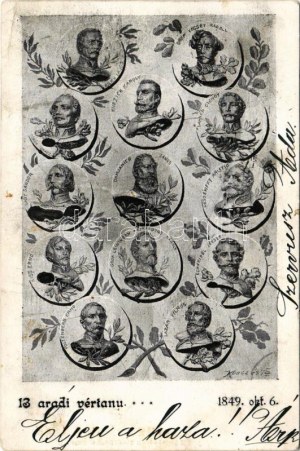 1899 Arad, 13 aradi vértanú... 1849. október 6. Kurcz és Társa, Goldfaden / The 13 Martyrs of Arad (fl...