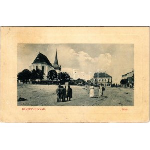 Bánffyhunyad, Huedin; Fő tér, piac, Református templom. W.L. Bp. 7085. 1910-13. / main square, church, market ...