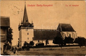 1912 Bánffyhunyad, Huedin; Református templom. Ábrahám Mórné kiadása No. 359. (W.L. ?) / Calvinist church (gyűrődés ...