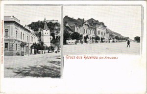 1916 Barcarozsnyó, Rozsnyó, Rasnov, Rosenau; utca, vár. Hiemesch kiadása és felvétele / street view, castle (fl...