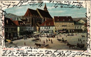 1908 Brassó, Kronstadt, Brasov; Piac tér, J. L. & A. Hesshaimer, Heinrich Wagner, Wilhelm Scherg üzlete ...