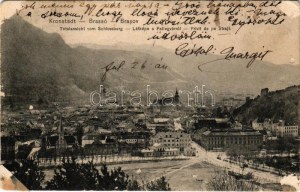 1908 Brassó, Kronstadt, Brasov; Totalansicht vom Schlossberg. Dr. Trenkler & Co. / látkép a Fellegvárról ...