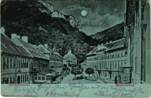 1898 Herkulesfürdő, Baile Herculane; fürdő este holdfényben. Emil Jäger kiadása / spa at night in moonlight ...