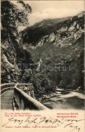 1903 Herkulesfürdő, Baile Herculane; Út a hét meleg forráshoz. Fenyves Oszkár kiadása ...