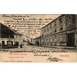 1904 Karánsebes, Caransebes; Ferenc Nándor tér, gyógyszertár / square, pharmacy (EK)