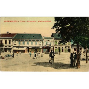 1915 Karánsebes, Caransebes; Fő tér, Gutschmied Lajos, Wenzel G. üzlete, piac. Halász Nándor kiadása ...