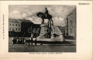 1900 Kolozsvár, Cluj; Mátyás király szobor Fadrusz Jánostól, Fein üzlete. Kováts P. fiai kiadása / monument (EK...