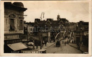 1934 Lugos, Lugoj; Podul de Fier, Türkl & Comp., Hala de Marfa / Vashíd, üzletek, automobil / bridge, shop...