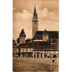1947 Medgyes, Mediasch, Medias; Piata Regele Ferdinand. Hans Harth / Ferdinand király tér, M. Hann fodrász üzlete ...