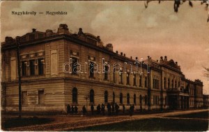 1916 Nagykároly, Carei; Megyeháza. Vasúti levelezőlapárusítás 9367. / county hall (EK)