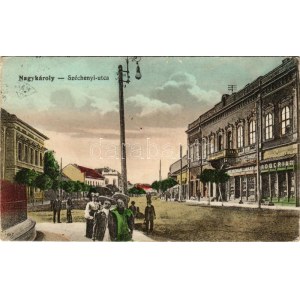 1917 Nagykároly, Carei; Széchenyi utca, drogéria, gyógyszertár, Weiszman Jakab üzlete / street view, pharmacy, shops ...