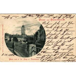 1899 Nagyszeben, Hermannstadt, Sibiu; Blick auf d. kl. Ring u. Raththurm / Várostorony. A. von Palocsay / tower (EB...