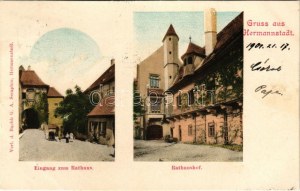 1901 Nagyszeben, Hermannstadt, Sibiu; Eingang zum Rathaus, Rathaushof / Bejárat a városházába, udvar. G.A. Seraphin ...