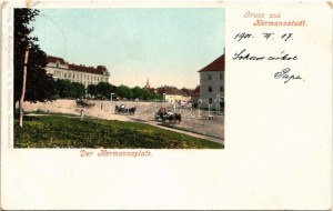 1901 Nagyszeben, Hermannstadt, Sibiu; Hermannsplatz / Hermann tér, laktanya. G. A. Seraphin kiadása / square, K.u.K...