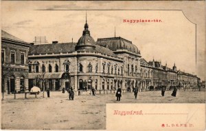 Nagyvárad, Oradea; Nagypiac tér, Lloyd kávéház, Nádor üzlete. I. D.K.F.E. 27. / market square, café, shops (fl...