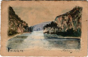 1914 Orsova, Kazán-szoros. Kézzel festett művészlap / Cazane / gorge, hand-painted art postcard s: Makay (EK...
