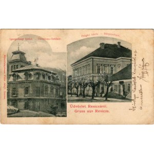 1906 Resicabánya, Resica, Resicza, Resita; Igazgatósági épület, Polgári iskola télen. Weiss Adolf kiadása / Directions...