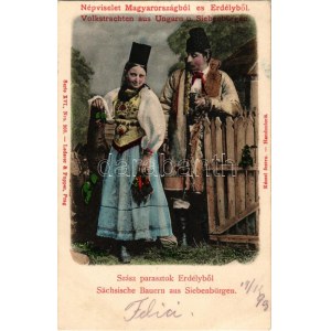 1900 Szász parasztok Erdélyből. Népviselet Magyarországból és Erdélyből. Kézzel festve ...