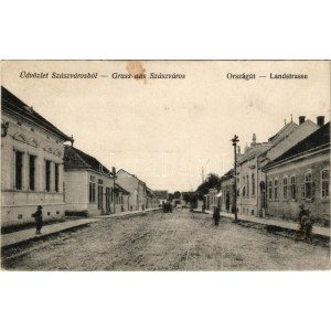 Szászváros, Broos, Orastie; Országút / Landstrasse / street view (fl)