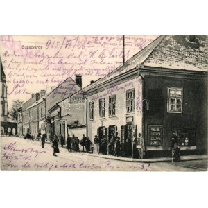 1915 Szászváros, Broos, Orastie; utca, B. Stelescu üzlete. Adler fényirda / street view, shops (gyűrődés / crease...