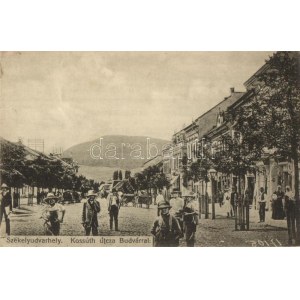 Székelyudvarhely, Odorheiu Secuiesc; Kossuth utca, üzletek, Budvár, Sterba Ödön kiadása / street, shops, mountain (EK...