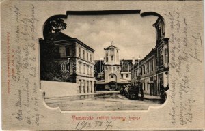 1902 Temesvár, Timisoara; Erdélyi laktanya kapuja. Polatsek-féle könyvekereskedés kiadása / K.u.K. military barracks...