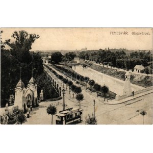 1915 Temesvár, Timisoara; Gyárváros, villamos / general view, tram (gyűrődés / crease)