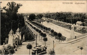 1915 Temesvár, Timisoara; Gyárváros, villamos / general view, tram (gyűrődés / crease)