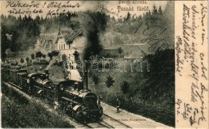 1904 Tusnádfürdő, Baile Tusnad; vasútállomás, gőzmozdony, vonat. Brunner Lajos kiadása / Bahnhof / railway station...