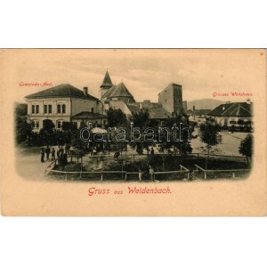 Vidombák, Weidenbach, Ghimbav (Brassó); Gemeinde Amt, Grosses Wirtshaus / Községháza, Nagy vendéglő / town hall...