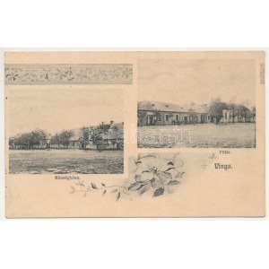 1911 Vinga, Községháza, Fő tér, Kaufmann üzlete / town hall, main square, shops. Art Nouveau, floral (fl...
