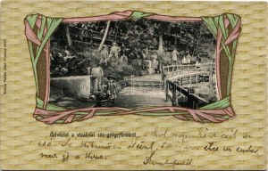 Vízakna, Salzburg, Ocna Sibiului; sós-gyógyfürdő. Takáts Jenő kiadása, szecessziós litho keret / spa...