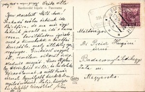1934 Bártfa, Bártfafürdő, Bardejovské Kúpele, Bardiov, Bardejov; Panorama / látkép. Viktor Neumann kiadása ...