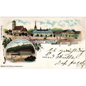 1899 Bazin, Bösing, Bözing, Pezinok; Fő tér, Vasfürdő, templom / Eisenbad / main square, church, spa...