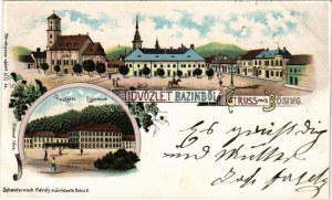 1899 Bazin, Bösing, Bözing, Pezinok; Fő tér, Vasfürdő, templom / Eisenbad / main square, church, spa...
