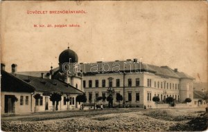 1913 Breznóbánya, Brezno nad Hronom; M. kir. állami polgári iskola, zsinagóga, Lopusky Samu üzlete...