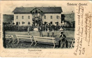 1902 Csíz, Csízfürdő, Cíz Kúpele; Szanatórium, teniszezők. Gedeon András kiadása / sanatorium...