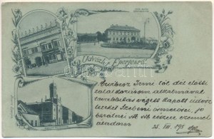 1898 Eperjes, Presov; Rákóczi-ház, üzletek, Görögkatolikus szeminárium, Neológ zsinagóga. Divald kiadása, szecessziós...